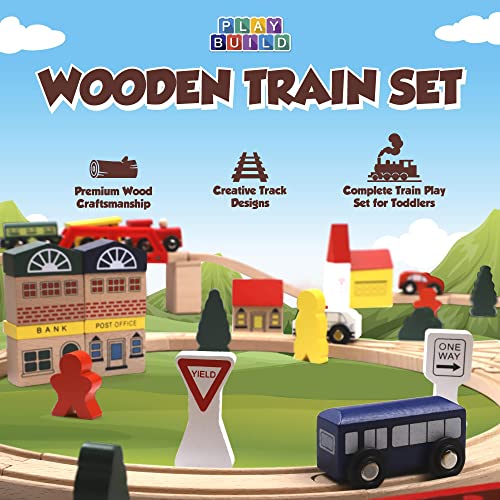 Play Build Juego de Tren de Madera, Juego Completo de Tren para niños pequeños, Juego Interactivo de 100 Piezas y Juego de Aprendizaje, diseño Creativo de vías de Tren de Madera