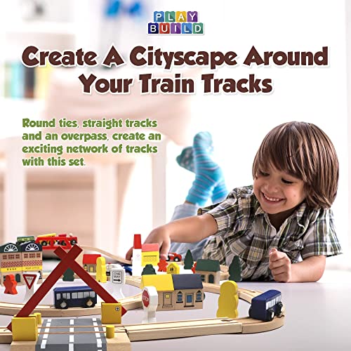 Play Build Juego de Tren de Madera, Juego Completo de Tren para niños pequeños, Juego Interactivo de 100 Piezas y Juego de Aprendizaje, diseño Creativo de vías de Tren de Madera