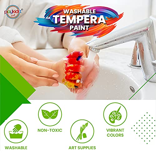 Playkidiz Juego de Pinturas Al Temple Lavables de 18 para Niños, Pintura Acrílica Lavable no Tóxica para Niños, Juego de Pintura Apto para Niños, Apto para Niños, Incluye Una Variedad de Pinceles