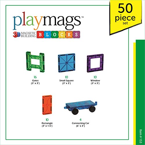 Playmags 50Pcs 3D Bloques magnéticos para Niños - Aprender Formas, Colores, y del Alfabeto - Stem magnéticos Juguetes Desarrollar Habilidades de Motor y Creatividad