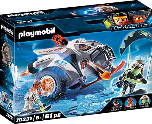 PLAYMOBIL Top Agents 70231 Spy Team Planeador de Nieve con efectos de luz y sonido, A partir de 6 años