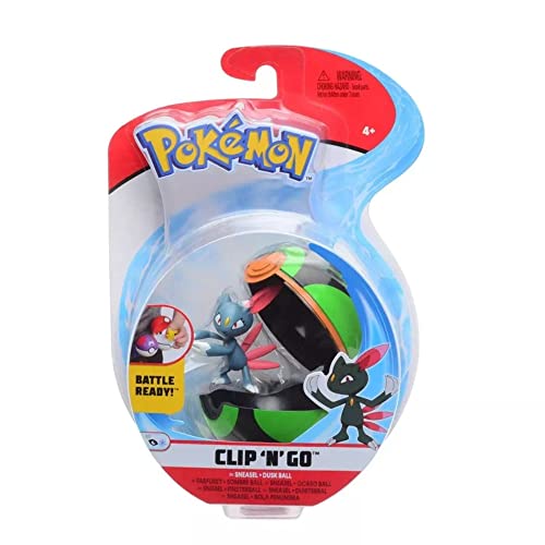 Pokémon Clip 'N' Go Sneasel y Poké Ball - Contiene 1x Figura de 5 cm y 1x Dusk Ball - Nueva Ola 2021 - Licencia Oficial