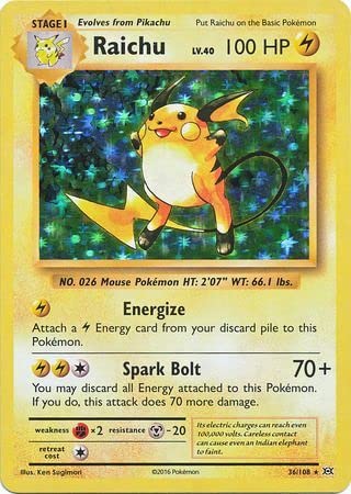 Pokemon Raichu - 36/108 - Holo Rare XY: Evoluciones Singles