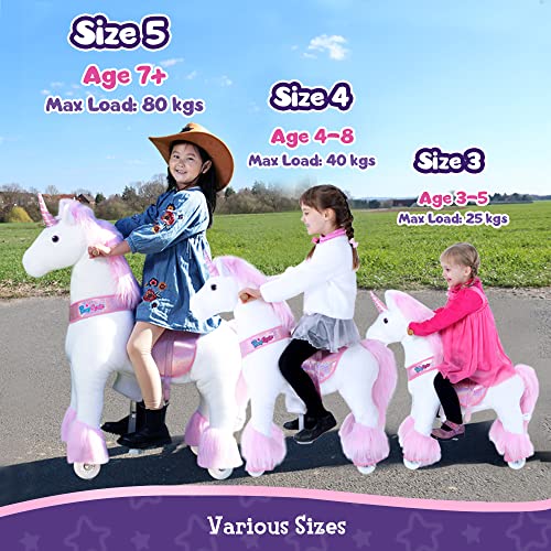 PonyCycle Oficial Clásico Modelo U Montar a Caballo Animal Que Camina Unicornio Juguete de Peluche (con Freno y Sonido/ Talla 4 para Edades de 4-8 años) Unicornio Rosa Ux402