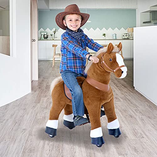 PonyCycle Oficial Clásico U Serie Caballo de Peluche Cabalgable Caballo Marrón para Edades de 4 a 9 Talla Mediana U424