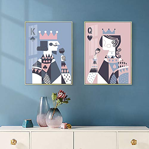 Pósteres de lienzo con impresión de cartas de póquer abstractas, pinturas de rey y reina, arte de pared, decoración nórdica para dormitorio, pasillo, 19,6"x 27,5" (50x70cm) x2 sin marco
