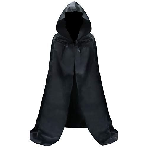 Proumhang Capa con capucha Vampiro Mago Bruja Disfraz de niño Carnaval de Halloween Capa de Navidad Mascarada Vestido medieval-M, Negro