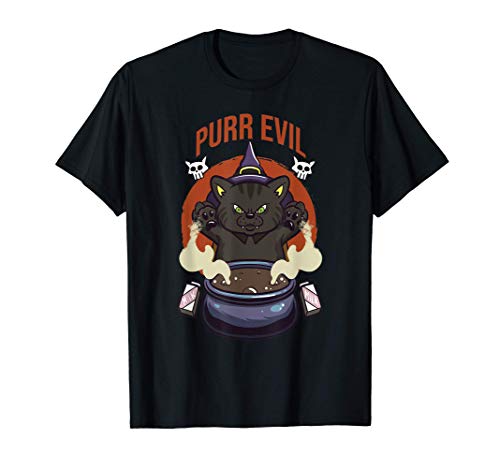 Purr Evil Cat Halloween Gato mago de las brujas Camiseta