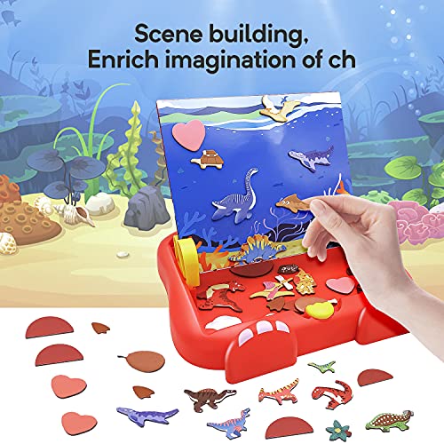 Puzzle Magnéticos & Pizarra Dibujo Infantil con Escenas Dinosaurios Juegos Educativos Regalos juguetes para Niños 2-8 años