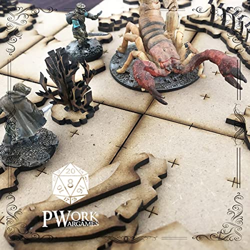 Pwork Wargames The Desert (El Desierto) - 3D Tactical maps RPG Fantasy Dungeon Tiles - Mapas tácticos 3D modulares de MDF 3 mm