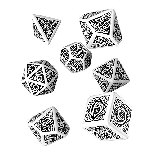 Q Workshop Celtic 3D Revised White & Black RPG Dice Set 7 Polyhedral Pieces