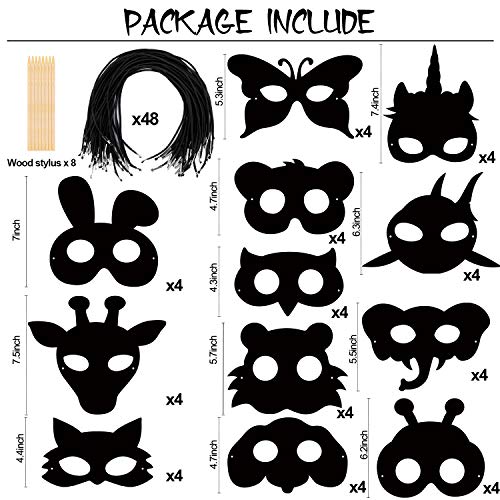 Qpout 48 Pcs Scratch Art Paper Art Rainbow Scratch Cards Set Animal Mask Black Scratch Paper Magic Scratch Drawing Crafts Paper Art Kit