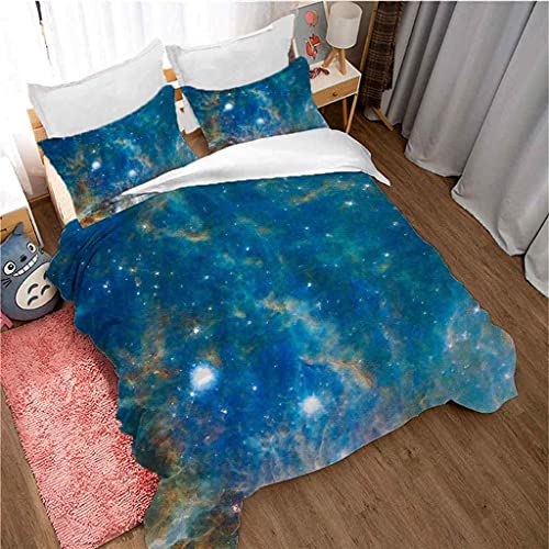 QZDUCN Fundas Nordicas Adultos Niños Y Niñas Super Suave Comodo Impresión Planeta Estrellado Azul Ropa De Cama Incluye 1 Funda De Edredón Y 2 Fundas De Almohada 240x220cm (para Cama 150)