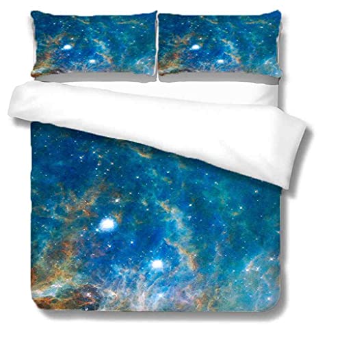 QZDUCN Fundas Nordicas Adultos Niños Y Niñas Super Suave Comodo Impresión Planeta Estrellado Azul Ropa De Cama Incluye 1 Funda De Edredón Y 2 Fundas De Almohada 240x220cm (para Cama 150)