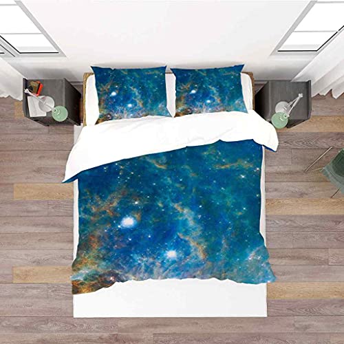 QZDUCN Fundas Nordicas Adultos Niños Y Niñas Super Suave Comodo Impresión Planeta Estrellado Azul Ropa De Cama Incluye 1 Funda De Edredón Y 2 Fundas De Almohada 240x220cm (para Cama 150)