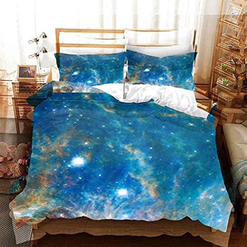 QZDUCN Fundas Nordicas Adultos Niños Y Niñas Super Suave Comodo Impresión Planeta Estrellado Azul Ropa De Cama Incluye 1 Funda De Edredón Y 2 Fundas De Almohada 240x220cm (para Cama 150)