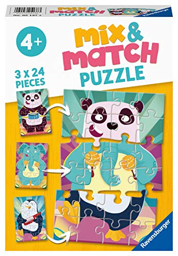 Ravensburger Puzzle, Animales Musicales, Línea Mix & Match, Puzzles para Niños, Edad Recomendada 4+, Rompecabeza de Calidad