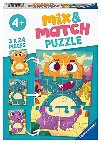 Ravensburger Puzzle, Dinosaurios para Mezclar, Línea Mix & Match, Puzzles para Niños, Edad Recomendada 4+, Rompecabeza de Calidad