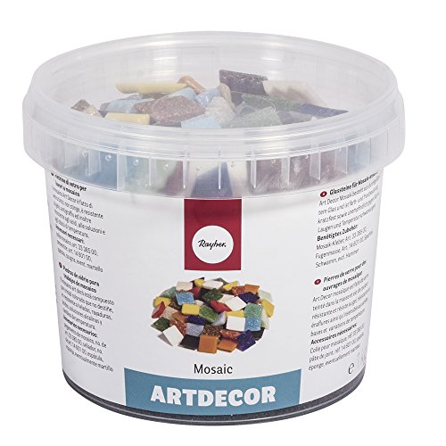 Rayher 1453149 Teselas para mosaicos Artdecor en Colores Variados y cuadradas, Envase de 1 kg, Aprox. 325 Piezas, Multicolor, 2 x 2 cm