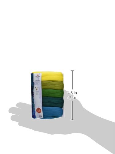 Rayher 5365300 Pack 100% Lana cardada de Merino, 50g, Fina, para fieltrar, Verde/ Amarillo/Azul