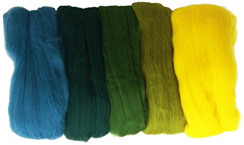 Rayher 5365300 Pack 100% Lana cardada de Merino, 50g, Fina, para fieltrar, Verde/ Amarillo/Azul