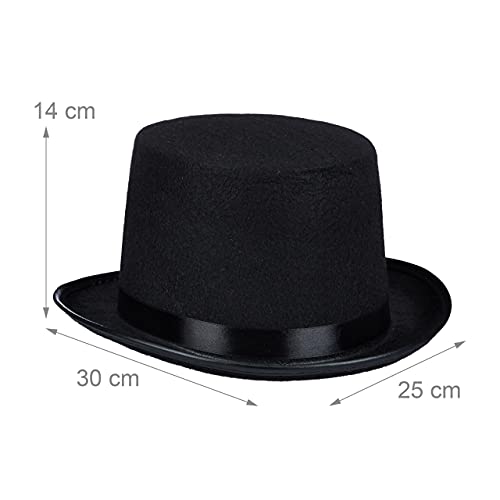 Relaxdays – 10 sombreros de copa, poliéster, fiesta de carnaval, sombrero de magos, tamaño estándar, anchura de la cabeza 59 cm, caballeros, color negro