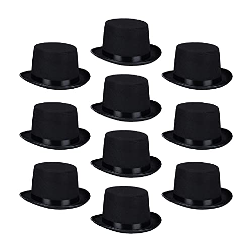 Relaxdays – 10 sombreros de copa, poliéster, fiesta de carnaval, sombrero de magos, tamaño estándar, anchura de la cabeza 59 cm, caballeros, color negro