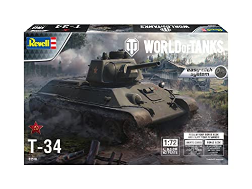 Revell-T-34 World of Tanks Maqueta para Principiantes con Sistema Easy Click, componentes de Colores, Coloreado (03510)