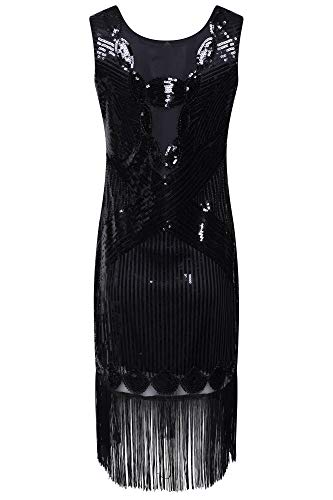 Ro Rox Coco Vestido de la Aleta Fiesta 1920 Great Gatsby Peaky Blinders (42, Negro)