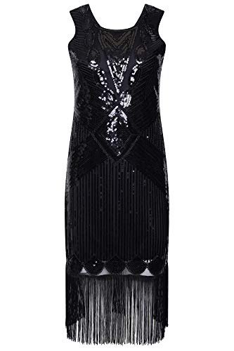 Ro Rox Coco Vestido de la Aleta Fiesta 1920 Great Gatsby Peaky Blinders (42, Negro)