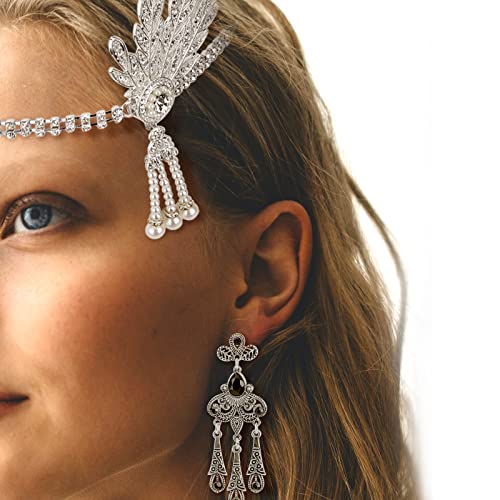 SAVITA 5 Piezas Accesorios de Aleta de Los Años 20 Conjunto de Accesorios de Vestuario Gatsby de Los Años 20 para Mujeres Venda Pendientes Collar de Perlas Guantes Porta Cigarrillos