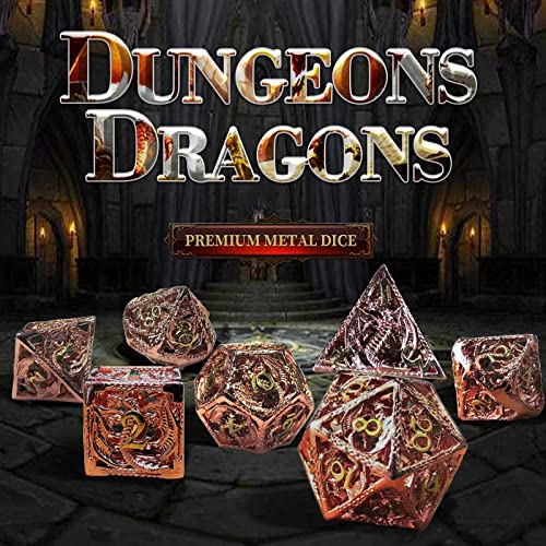 Schleuder 7 Piezas DND Dados Set, Dungeons and Dragons Dados, Metal Poliédricos Dados RPG Cobre D&D Dados, Dragones y Mazmorras Juego de Dados (Plata Antigua)