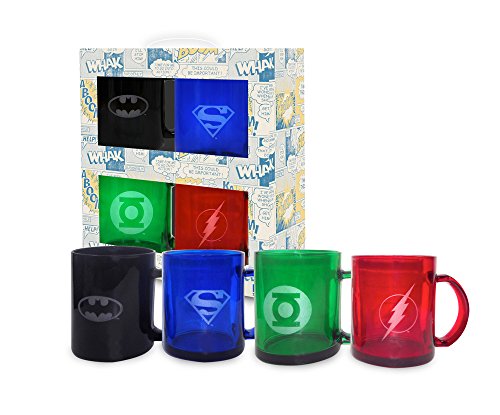 SD Toys SDTWRN89216 - Set de 4 tazas de cristal (SDTWRN89216) - Set de tazas transparentes DC Comics