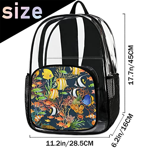 Sea Fish Coral Reef Underwater World - Mochila transparente para escuela, impermeable, mochila de viaje