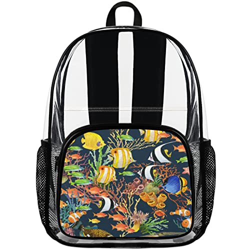 Sea Fish Coral Reef Underwater World - Mochila transparente para escuela, impermeable, mochila de viaje