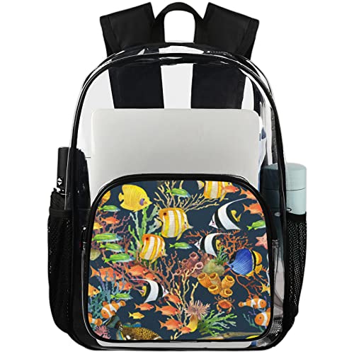 Sea Fish Coral Reef Underwater World - Mochila transparente para escuela, impermeable, mochila de viaje