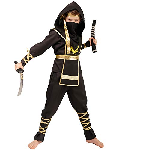 SEA HARE Disfraz de Guerrero Samurai Negro de Ninja Power para niños (M:7-9 años)