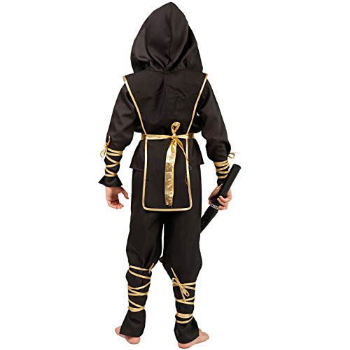 SEA HARE Disfraz de Guerrero Samurai Negro de Ninja Power para niños (M:7-9 años)