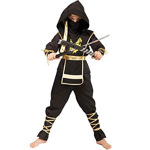 SEA HARE Disfraz de Guerrero Samurai Negro de Ninja Power para niños (M:7-9 años)