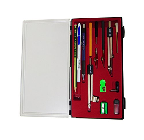 Serivan Juego Estuche Compás adaptador universal 10 Piezas Acero inoxidable + 1 Bolígrafo BIC Cristal UP + 1 Portaminas Edding P12 0.7mm + 1 Lapicero SAMURAI + 1 Sacapuntas