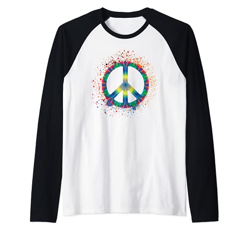 Signo de la Paz Salpicadura de pintura Colorido Hippie Tie D Camiseta Manga Raglan