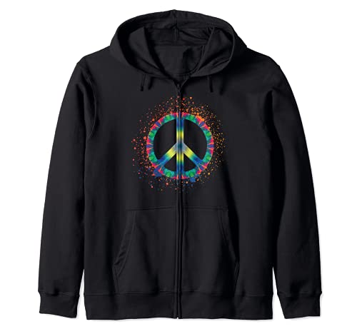 Signo de la Paz Salpicadura de pintura Colorido Hippie Tie D Sudadera con Capucha