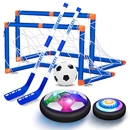 Sillbird Hover - Juego de hockey 2 en 1 para niños, recargable para interiores y exteriores, hockey de aire y pelota de fútbol, regalos deportivos para 3 - 12 niños