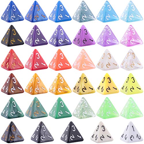 SIQUK 35 Piezas Dados de rol Poliédrico 4 Caras Dados de Colores para DND y Enseñanza de Matemáticas, con Bolsas