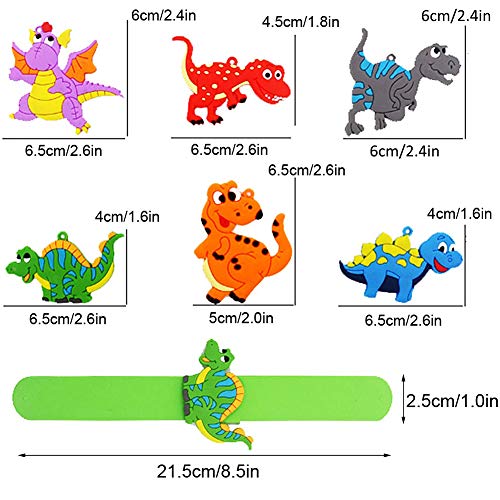 Slap Bracelet, Dinosaur Slap Bracelet Juego de Brazaletes de Bofetadas Desmontables Divertidas, de Moda, Púrpura, Naranja, Negro, Azul, Azul y Rojo, Pulseras de Silicona para Niños, Niñas, 12 Piezas.