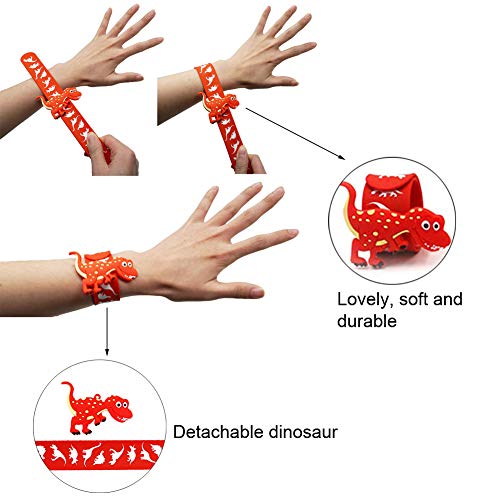 Slap Bracelet, Dinosaur Slap Bracelet Juego de Brazaletes de Bofetadas Desmontables Divertidas, de Moda, Púrpura, Naranja, Negro, Azul, Azul y Rojo, Pulseras de Silicona para Niños, Niñas, 12 Piezas.