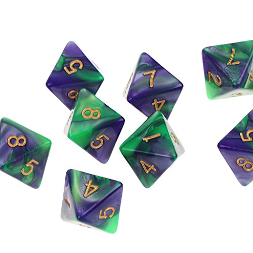 SM SunniMix Lote de 10 Piezas de Dados Poliédricos D8 de 8 Caras de Color Acrílico para Juegos de D&D TRPG - púrpura Verde