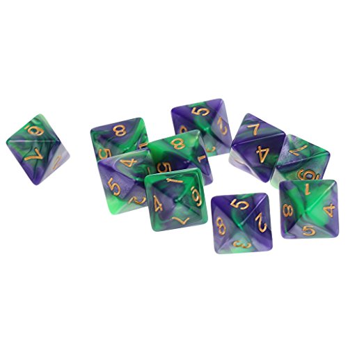 SM SunniMix Lote de 10 Piezas de Dados Poliédricos D8 de 8 Caras de Color Acrílico para Juegos de D&D TRPG - púrpura Verde