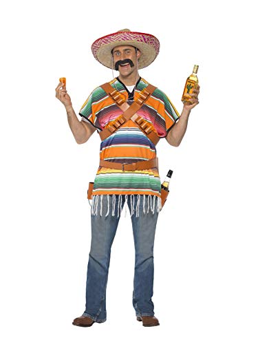 Smiffy'S 29233 Disfraz De Tirador De Tequila Con Poncho, Bandoleras Cinturón Y Funda De Botellas, Naranja / Verde, Tamaño Único