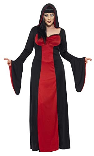 Smiffys-40077X2 Halloween Disfraz de vampiresa siniestra con Vestido Largo con Capucha, Color Rojo, XXL-EU Tamaño 52-54 (Smiffy'S 40077X2)